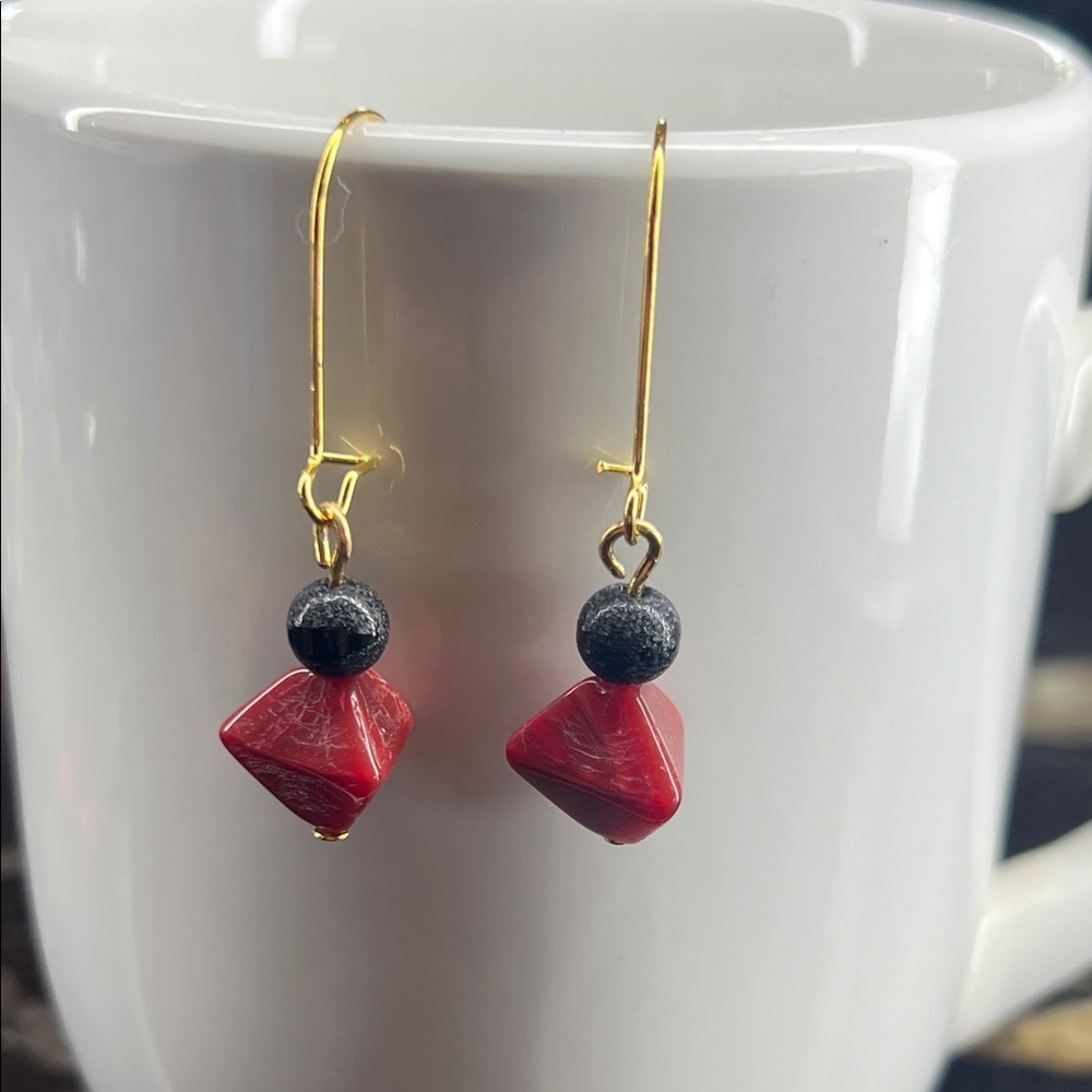 Artisan Red and Black Geometric Earrings